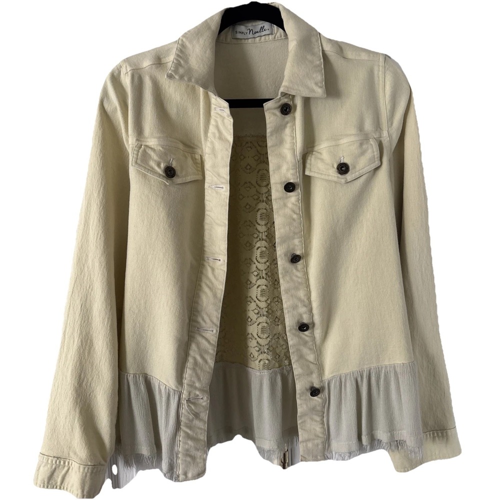 Simply Noelle Women Yellow Denim Jacket Ruffle Lace Back Boho Hippie Size M
